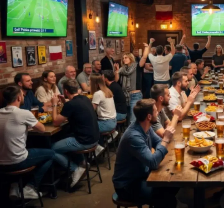 Bar UrbanNew podczas wieczoru sportowego z gośćmi oglądającymi mecz na dużych ekranach.