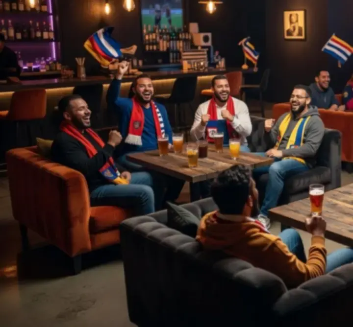 Strefa kibica w barze UrbanNew z kibicami oglądającymi mecz.