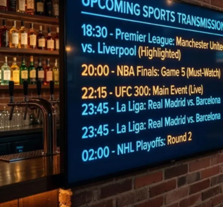 Ekran z wyświetlonym harmonogramem transmisji sportowych na żywo w UrbanNew.